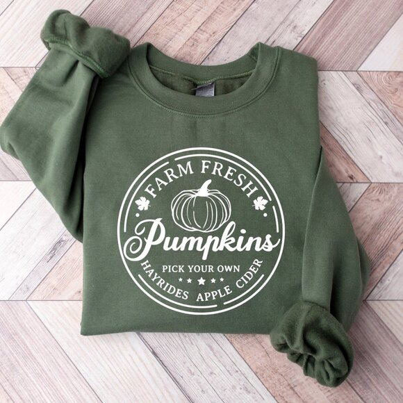 Farm Fresh Pumpkin Patch Sweatshirt, Thanksgiving Sweater, Fall Gift - Picture 1 of 5